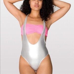 American Apparel Silver HighCut Suspenders bathing suit size Small Original